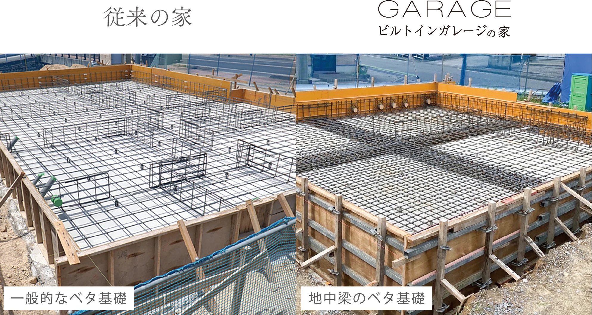 従来の家の基礎 / ビルトインガレージの家の基礎